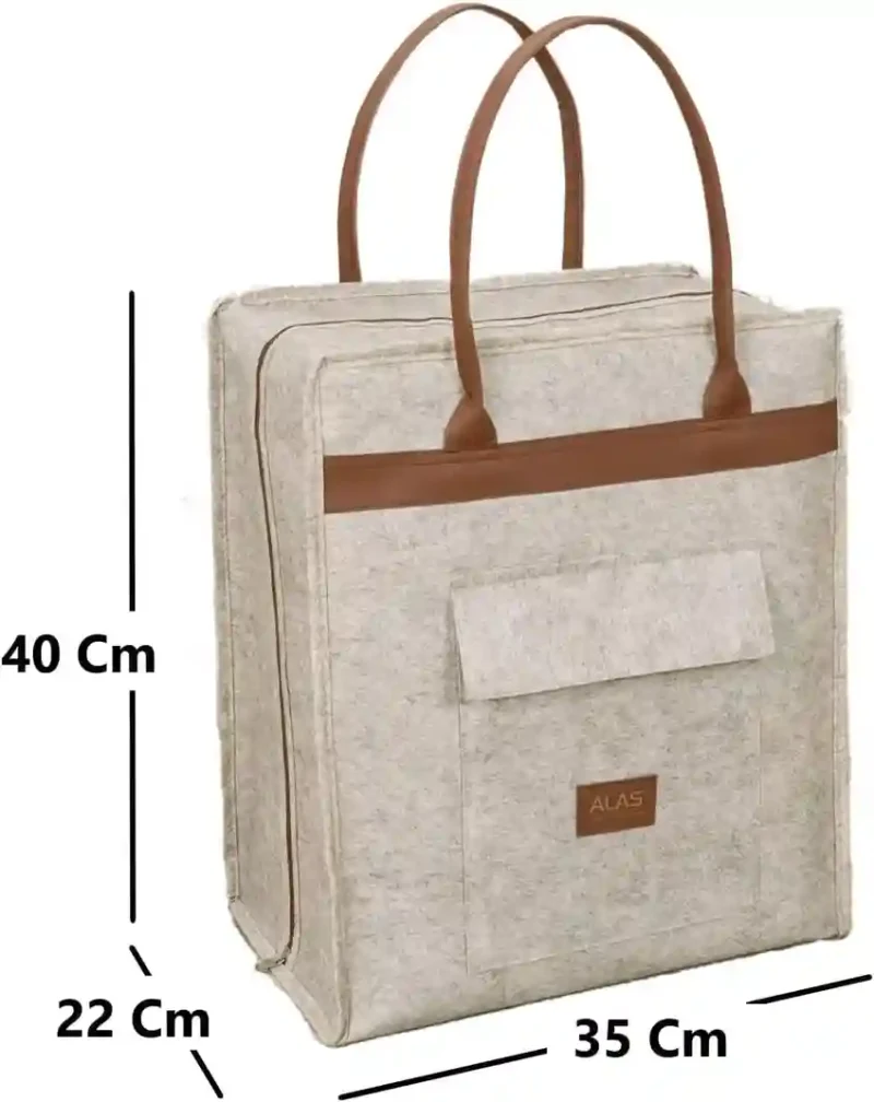 Geantă pentru încălțăminte Felt Styles cu mânere de piele 35X22X40 cm Bej 2