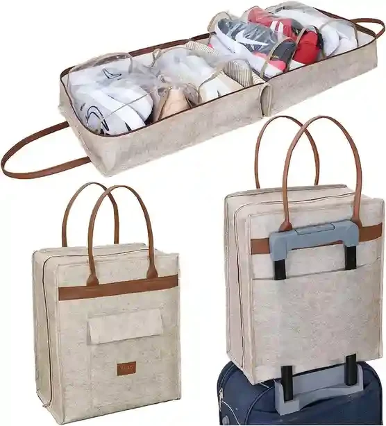 Geantă pentru încălțăminte Felt Styles cu mânere de piele 35X22X40 cm Bej 3