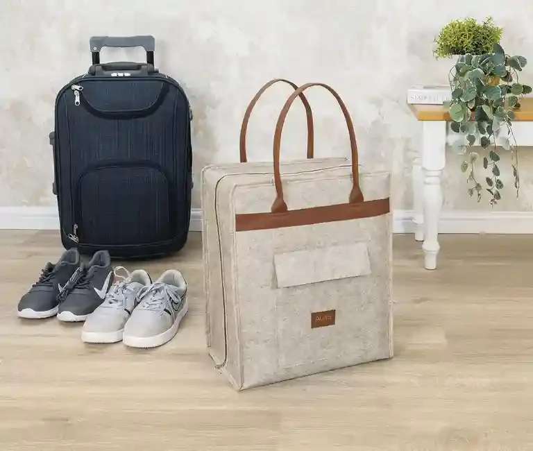 Geantă pentru încălțăminte Felt Styles cu mânere de piele 35X22X40 cm Bej 5
