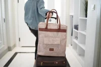 Geantă pentru încălțăminte Felt Styles cu mânere de piele 35X22X40 cm Bej 7
