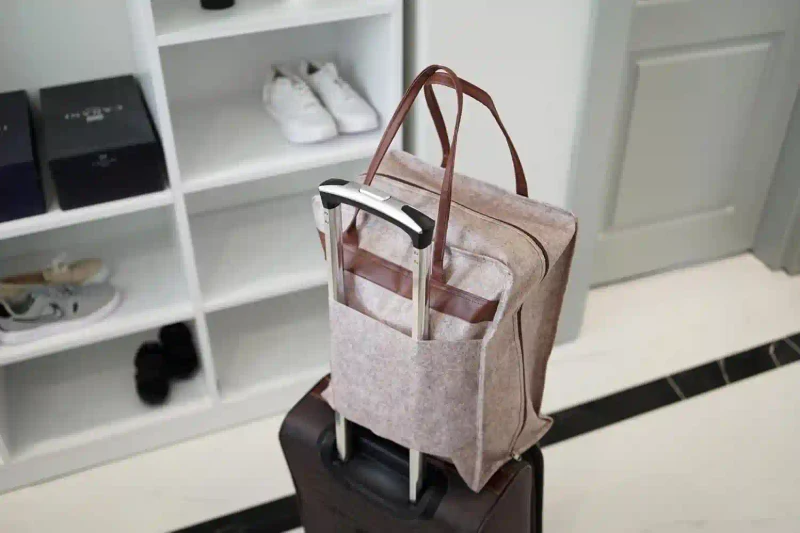 Geantă pentru încălțăminte Felt Styles cu mânere de piele 35X22X40 cm Bej 8