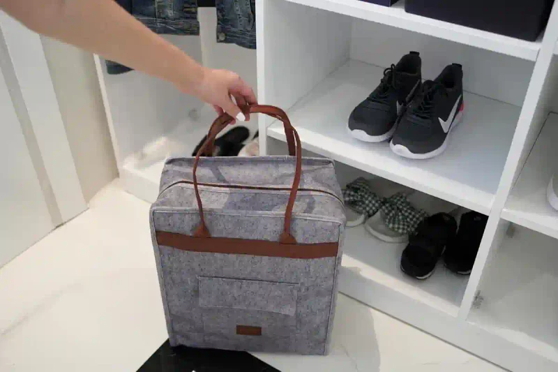 Geantă pentru încălțăminte Felt Styles cu mânere de piele 35X22X40 cm Gri 7