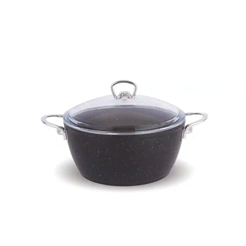 Cratiță adâncă 26 cm+capac, granit LUX Negru