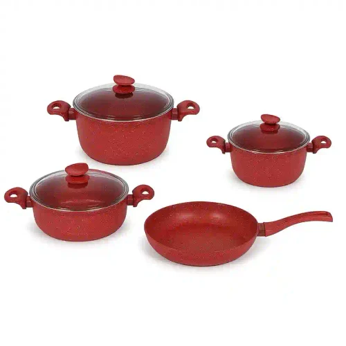 Set cu mâner BAGALIT 7buc, cratițe 20,24,26 cm, tigaie 26cm, granit Rosu