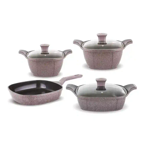 Set 7 buc, cratițe 18,22,26cm, tigaie 28cm, granit NIRVANA Mink