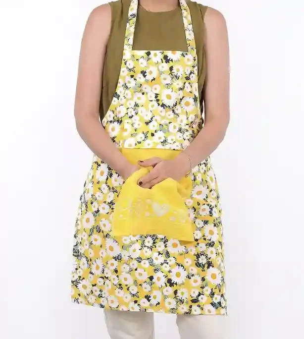 Кухонный фартук Floral Galben с жёлтым полотенцем 2