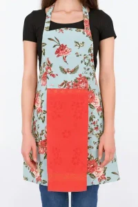 Кухонный фартук Floral Roșu с красным полотенцем