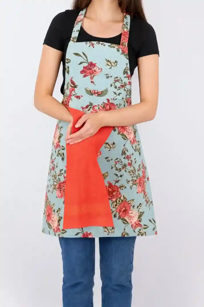 Кухонный фартук Floral Roșu с красным полотенцем 2