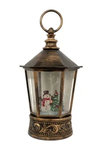 Декоративный рождественский фонарь «Snow Water Lantern» – Снеговик и ёлочка (с подсветкой и музыкой)