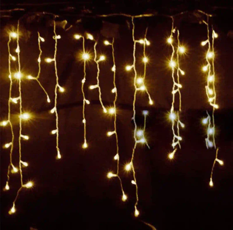 Светодиодная Гирлянда «Дождик», Тёплый Желтый, 90 LED, 8 Нитей 4