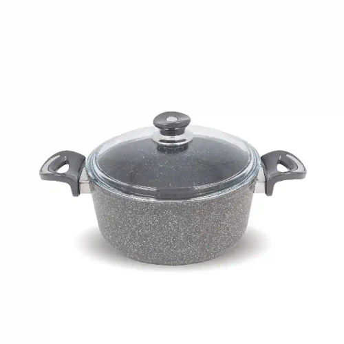 Cratiță adâncă 28 cm+capac, granit LUX Gri