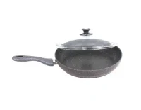 Tigaie 26 cm+capac de sticlă, granit LUX, gri 2