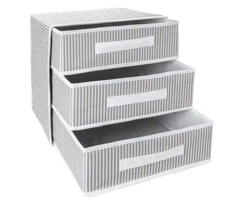 Складной ящик для хранения с 3 выдвижными ящиками 32x32x32 см Серый 3