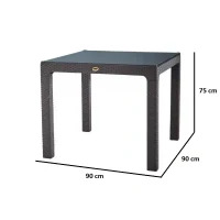 Masă din plastic cu sticlă 90x90 Maro 4