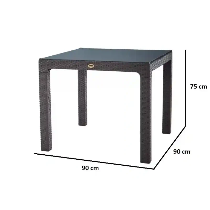 Masă din plastic cu sticlă 90x90 Maro 4